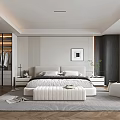 Modern Bedroom Interior Design With Large Bed Upholstered Bench Herringbone Floor And Marble Wardrobe