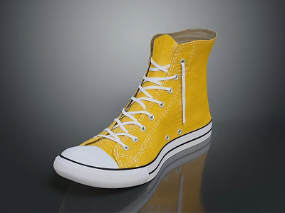 Yellow High Top Canvas Shoes With White Laces And Rubber Sole 3d model