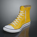 Yellow High Top Canvas Shoes With White Laces And Rubber Sole