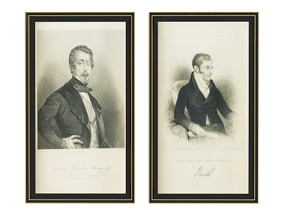 Two Framed Vintage Male Portrait Paintings In Black And White Classic Style 3d model