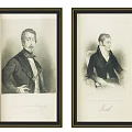 Two Framed Vintage Male Portrait Paintings In Black And White Classic Style