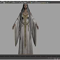 Standing Woman With Long Hair In White Robe And Golden Accents With Ornate Necklace