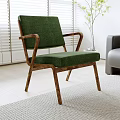 Green Leisure Chair With Wooden Frame And Comfortable Armrests In Modern Living Room