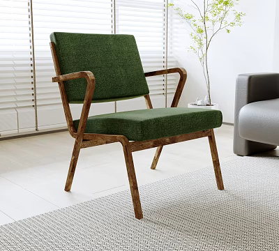 Green Leisure Chair With Wooden Frame And Comfortable Armrests In Modern Living Room 3d model