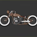 Vintage Copper Motorcycle With Round Headlight Red Seat Exposed Engine And White Wall Tires