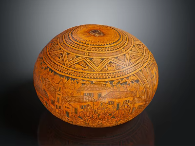 Ceramic Vessel With Intricate Carvings Traditional Geometric Patterns And Artistic Scenic Designs 3d model