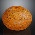Ceramic Vessel With Intricate Carvings Traditional Geometric Patterns And Artistic Scenic Designs