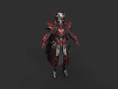 Game Movie Character in Red Black Battle Armor with Spiked Helmet and Wings 3d model