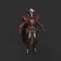 Game Movie Character in Red Black Battle Armor with Spiked Helmet and Wings