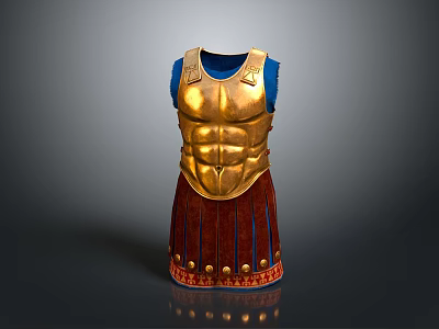 Golden Ancient Armor With Muscle Design Blue Lining Red Skirt And Decorative Patterns 3d model
