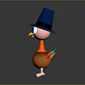 Cute Cartoon Turkey Character With Blue Pilgrim Hat Yellow Buckle Orange Body And Colorful Feathers