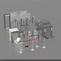 Public Facility Security Checkpoint With Metal Detectors Scanners And Staff Desk