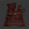 Traditional Chinese Red Qilin Statue With Intricate Carving And Decorative Base