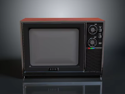 Vintage Sanyo Television With Red Top Black Body And Control Knobs 3d model