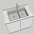 Double Bowl Kitchen Sink with Faucet and Cabinet Under Marble Countertop
