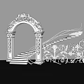 Ornate White Archway Photo Spot with Staircase and Decorative Patterns