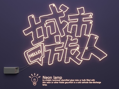 Neon luminous characters creative text 3d model