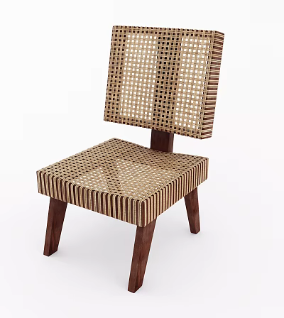 Stylish Modern Leisure Chair With Woven Backrest And Sleek Wooden Legs 3d model