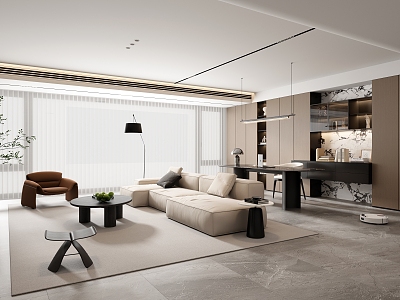 Minimalist Living Room Large Flat Floor Horizontal Hall No Main Lamp Living Room Italian Multi-Person Sofa Combination Desk and Chair Combination Single Chair model