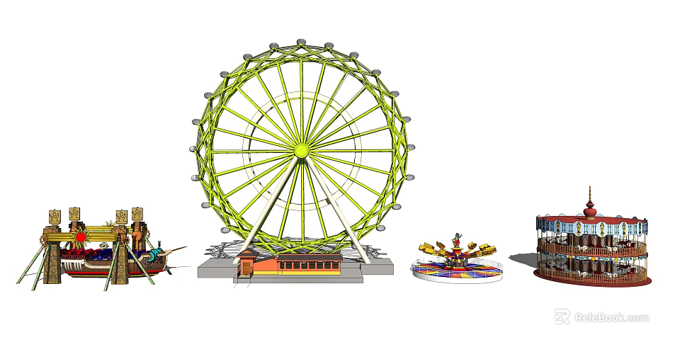 Colorful Amusement Rides Featuring Ferris Wheel Carousel And Fun Structures 3d model 