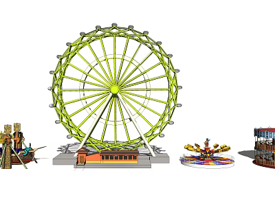 Colorful Amusement Rides Featuring Ferris Wheel Carousel And Fun Structures 3d model