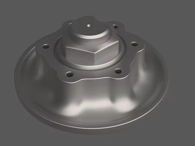 Silver Metal Mechanical Part With Circular Base Hexagonal Nut And Holes 3d model