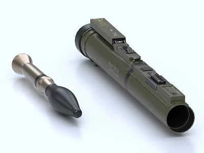 Green Portable Military Weapon Rocket Launcher With Warhead Component On White Background 3d model