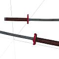 Two Traditional Samurai Swords With Red Guard And Brown Wrapped Hilt