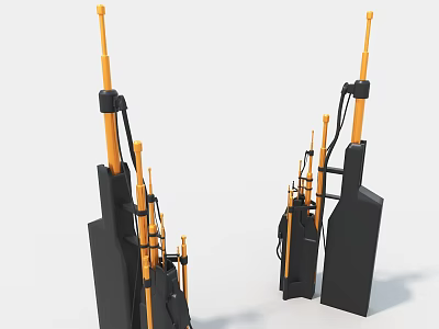 Black and Orange Industrial Equipment With Yellow Rods And Black Structures 3d model