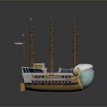 Classic Sailing Ship Model As Water Transport With Multiple Masts White Hull Blue Bottom