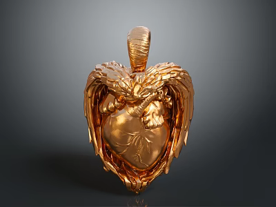 Golden Heart Shaped Medical Device With Intricate Wings And Precision Carvings 3d model