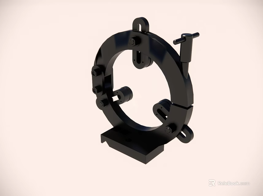 Black Mechanical Ring Clamp Bracket With Mounting Holes And Metal Structure 3d model 