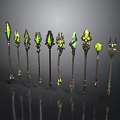 Fantasy Staves Collection With Green Glowing Elements And Decorative Designs