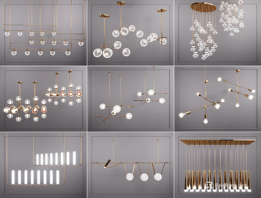 Stylish Modern Chandeliers with Various Crystal Spherical and Metal Frame Designs for Home Decor 3d model 