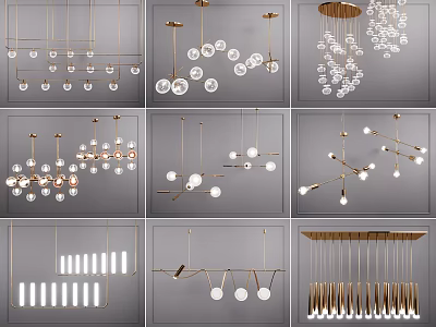 Stylish Modern Chandeliers with Various Crystal Spherical and Metal Frame Designs for Home Decor 3d model
