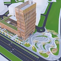 Contemporary High Rise Hotel Building With Glass Curtain Wall And Urban Landscaping