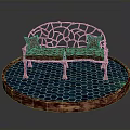 Ornate Metal Frame Bench With Cushioned Pillows On Blue Honeycomb Base Copper Rim