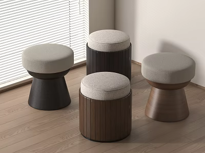 Modern Fabric Upholstered Sofa Stools with Various Wooden Bases in Living Room 3d model