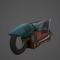 Teal And Red Cyberpunk Motorcycle With Streamlined Body Graffiti Patterns And Yellow Accents