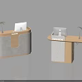 Fashion Reception Desk Design With Wooden Concrete And Decorative Plants