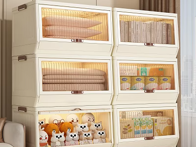 White Stackable Storage Boxes With Transparent Windows For Organizing Neatly Stored Clothes 3d model