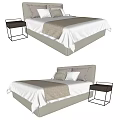 Modern Double Bed With White Sheets Gray Runner And Black Nightstand 3d model