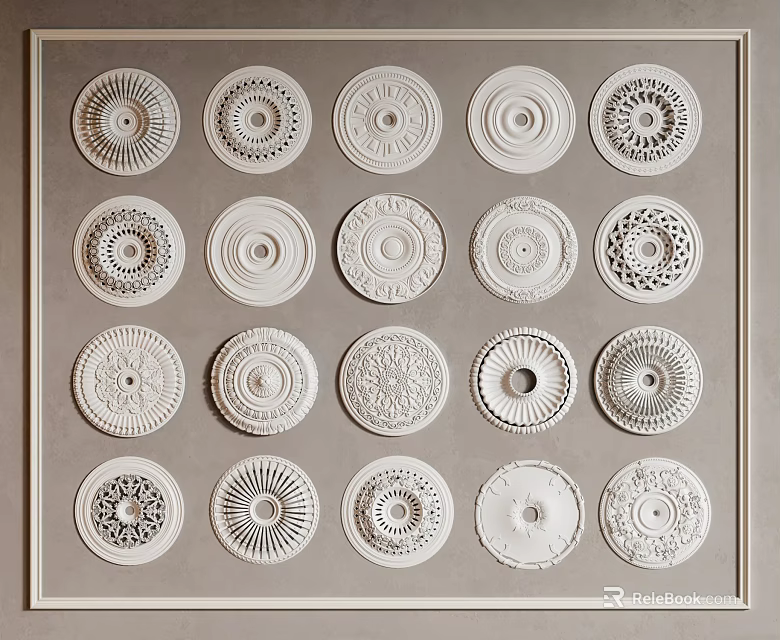 Collection of Decorative Ceiling Medallions With Various Intricate Patterns and Ornate Details 3d model 