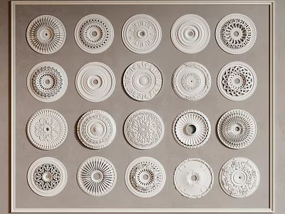 Collection of Decorative Ceiling Medallions With Various Intricate Patterns and Ornate Details 3d model
