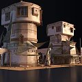 Two Traditional Vintage Towers With Light Colored Walls Fabric Canopies And Ground Structures