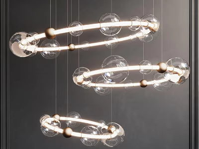 Modern Spiral Chandelier with Transparent Glass Balls Golden Accents Hanging Illuminated Design 3d model