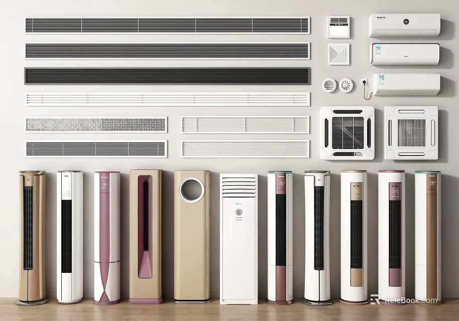 Various Types of Air Conditioners and Fans Displayed 3d model 