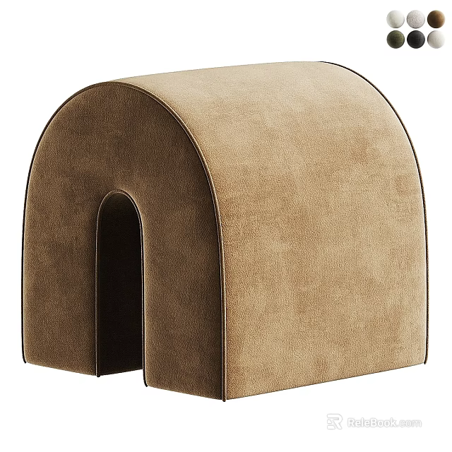 Comfortable Brown Suede Sofa Stool With Modern Arched Shape Design 3d model