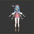 Anime Character With Antler Headdress Blue Hair Pink And White Outfit Brown Boots