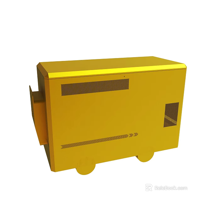 Yellow Portable Industrial Equipment With Wheels Ventilation Grilles And Directional Arrows 3d model 